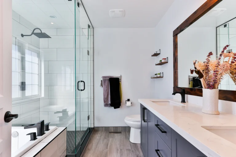 Modern bathroom with a glass shower and vanity