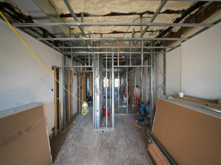 Interior wall framing with drywall panels