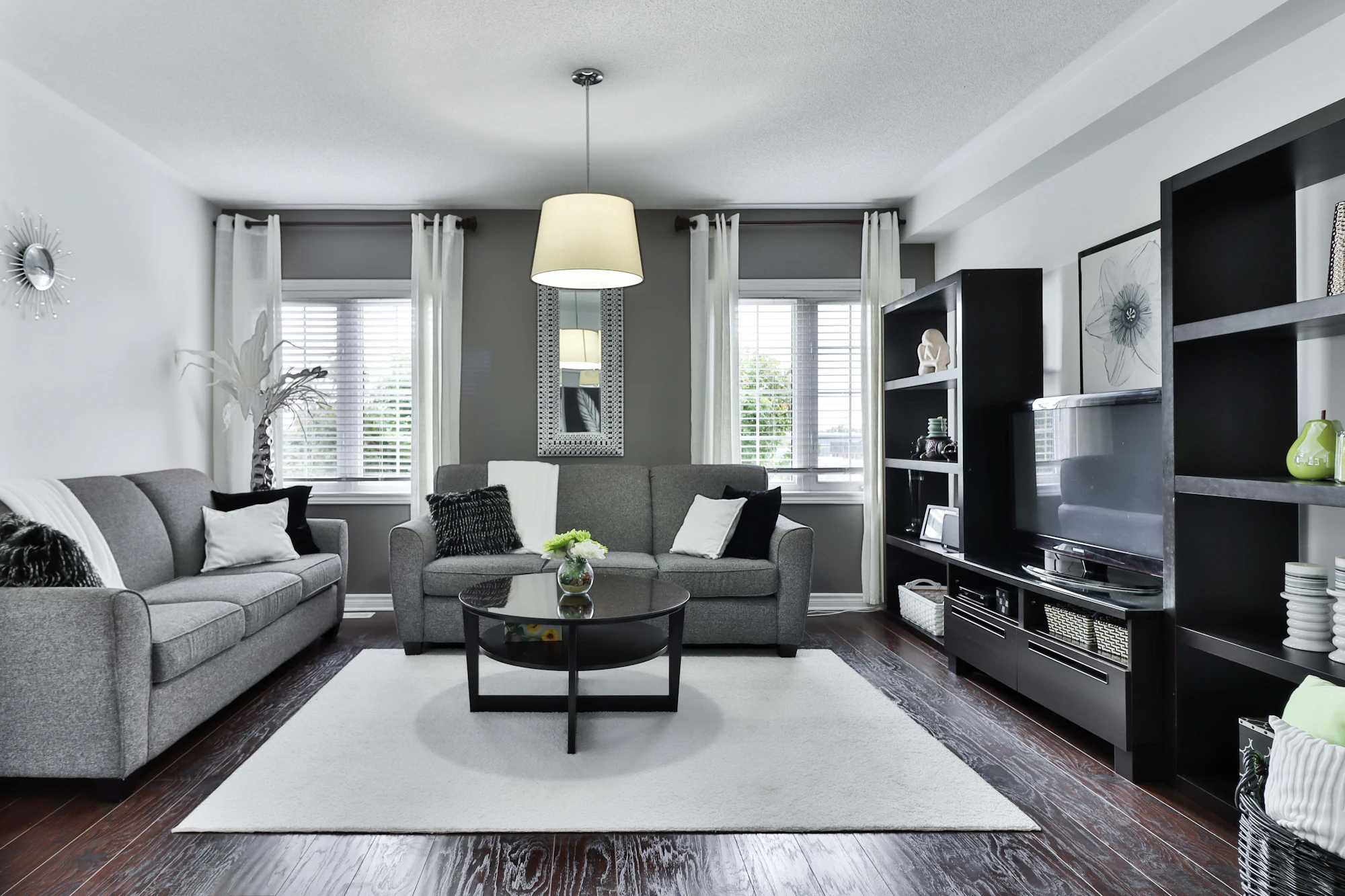 Bright living room with fresh neutral walls and white trim
